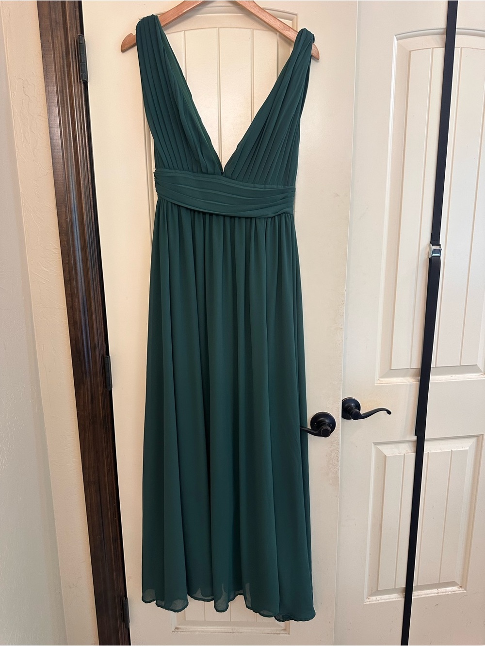 Love By Design Forest Green Pleated V-Neck Maxi Dress